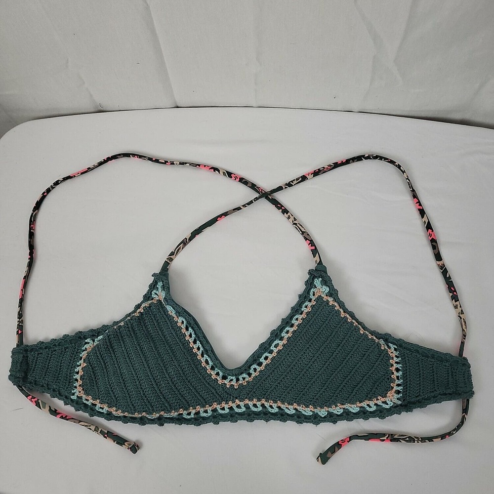Xhilaration Womens Green Halter Strap V Neck Swim Bikini‎ Top Size Small